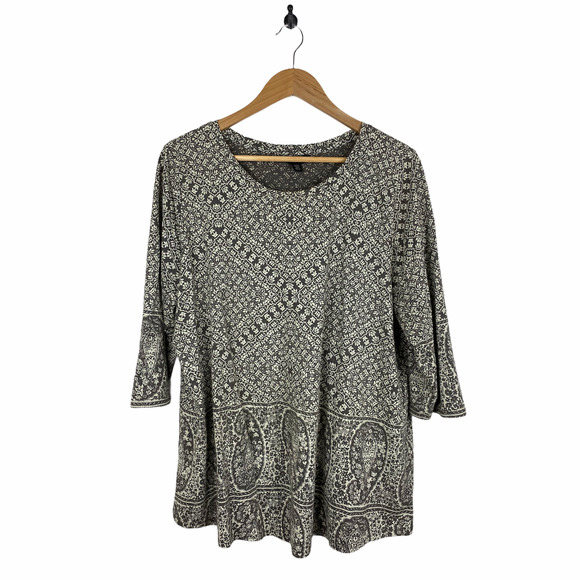 Lucky Brand Tops - Lucky Brand Gray White Pattern Blouse Size 1X